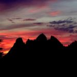 Sunset above peaks at the Green Ridge claim, Snoqualmie River Middlefork in the Cascades, Washington