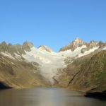 Oberaargletscher "Upper Aare-Glacier" and reserve lake Oberaarsee with snow, in the Bernese Alps, Berne, Switzerland